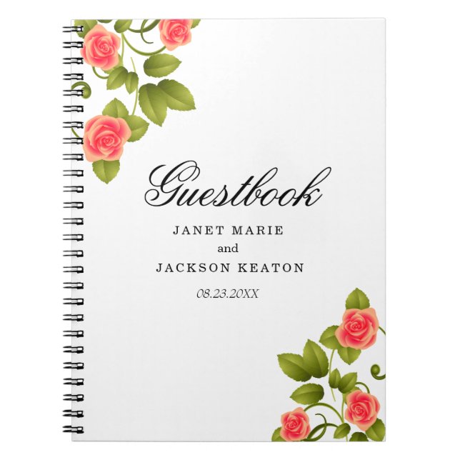 Coral Rose Flower Wedding - Guestbook Notebook (Front)