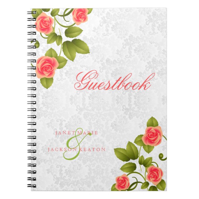 Coral Rose Flower Wedding - Guestbook Notebook (Front)