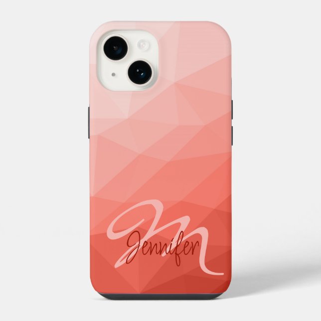 Coral rose geometric mesh ombre pattern Monogram iPhone Case (Back)