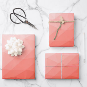 Coral rose geometric mesh ombre pattern wrapping paper sheet
