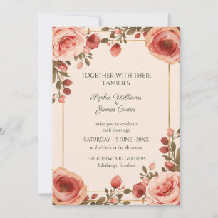 Coral Rose Gold Frame Wedding Invitation