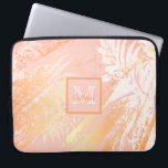 Coral rose gold palm tree leaves monogram laptop sleeve<br><div class="desc">An elegant,  modern tropical summer abstract pattern.  Coral,  rose gold,  pink background,  and white palm tree leaves.  Decorated with faux gold brush strokes.  Add your name and monogram letter.</div>
