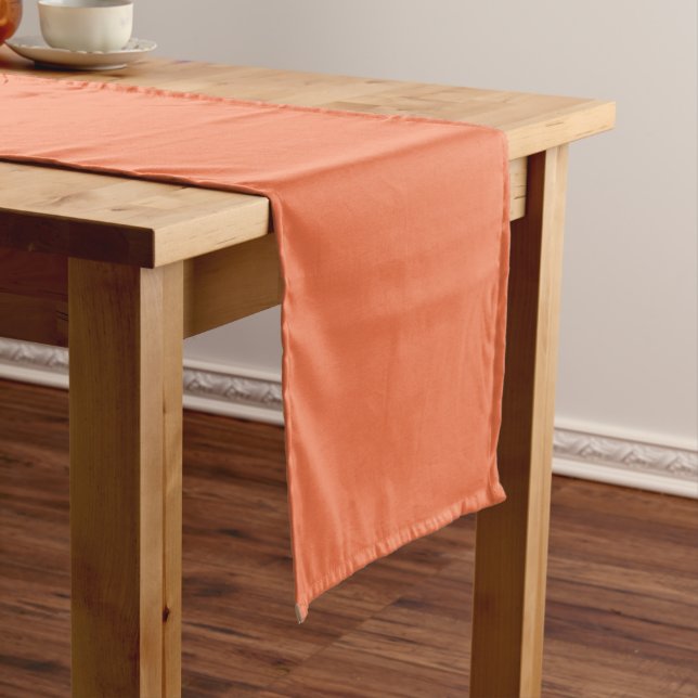 Coral Rose Orange Solid Colour Print Short Table Runner (In Situ)