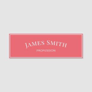 Coral Rose Pink White Elegant Minimalist Sleek Name Tag