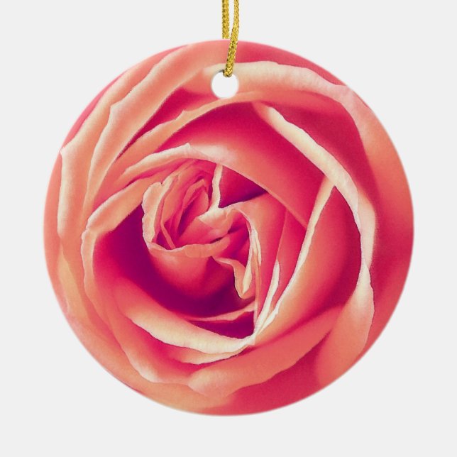 Coral rose print ceramic tree decoration (Front)