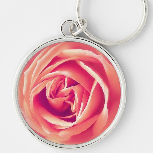 Coral rose print key ring (Front)