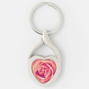 Coral rose print key ring