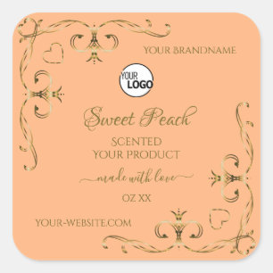 Coral Rose Product Labels Gold Ornate Corners Logo