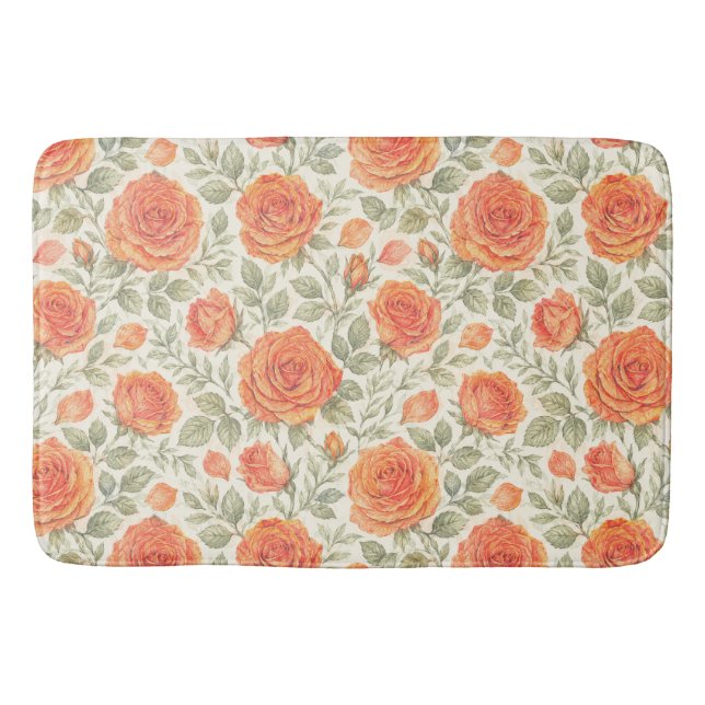Coral Rose & Sage Garden Pattern Bath Mat (Front)