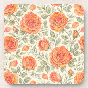 Coral Rose & Sage Garden Pattern Coaster