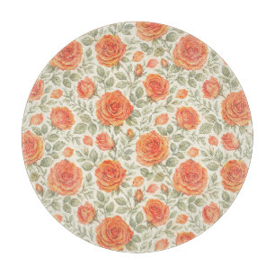 Coral Rose & Sage Garden Pattern Cutting Board