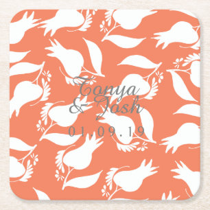 Coral Rose Silo Pattern Square Paper Coaster