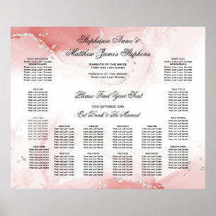 Coral Rose Silver Wedding 14 Table Seating Chart