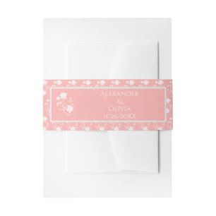 Coral Rose Wedding Invitation Belly Band