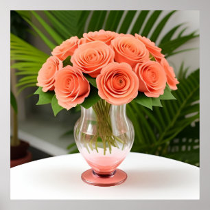 🌸 Coral Roses Glass Bottle Wall Art Gift 🌿