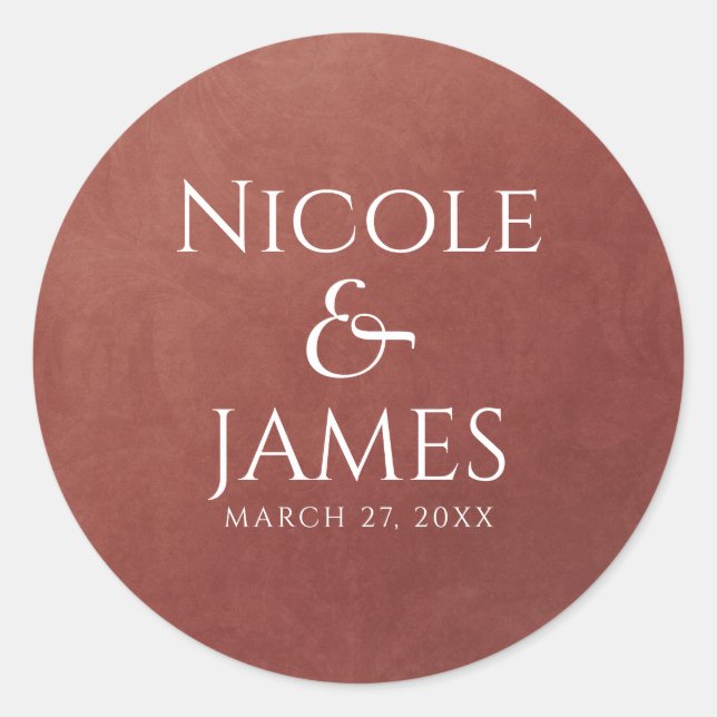 Coral Rust Orange Colour Minimal Elegant Wedding Classic Round Sticker (Front)