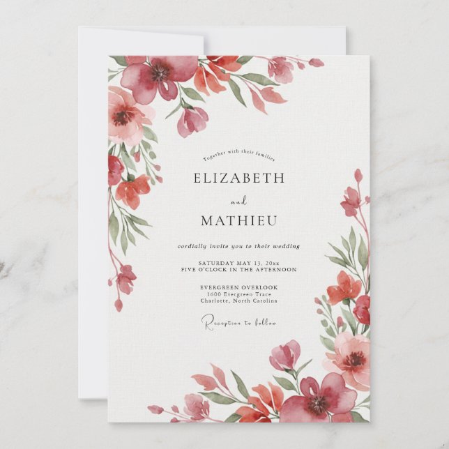 Coral Rust Poppy Wedding Invitation (Front)