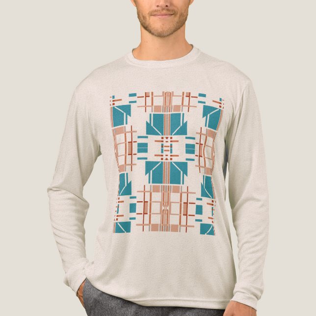 Coral Rust Turquoise Southwest-inspired Geometric Tri-Blend Shirt (Front)