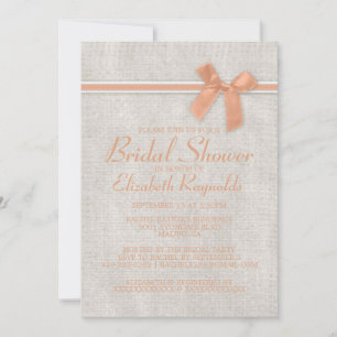 Coral Rustic Burlap Bridal Shower Invitations