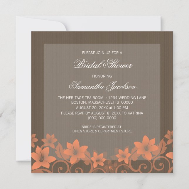 Coral Rustic Floral Bridal Shower Invite (Front)