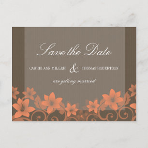 Coral Rustic Floral Save the Date Postcard