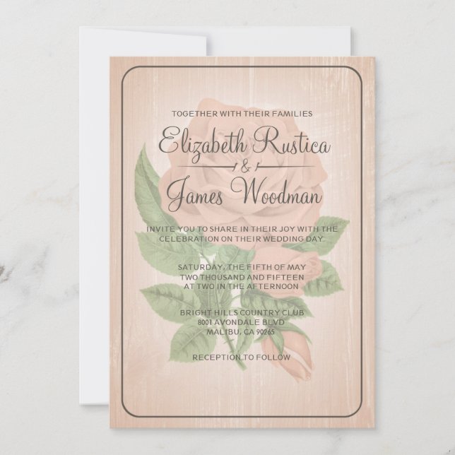 Coral Rustic Floral Wedding Invitations (Front)