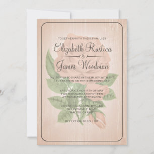 Coral Rustic Floral Wedding Invitations