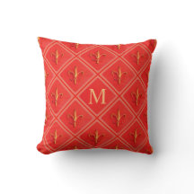 Coral Rustic French Country Fleur de Lis  Monogram