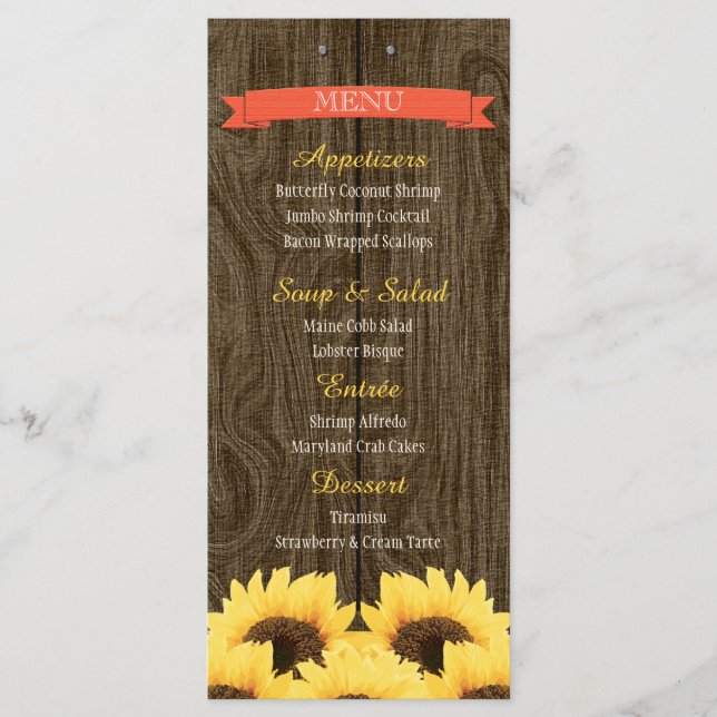 CORAL RUSTIC SUNFLOWER MENU CARD (Front)