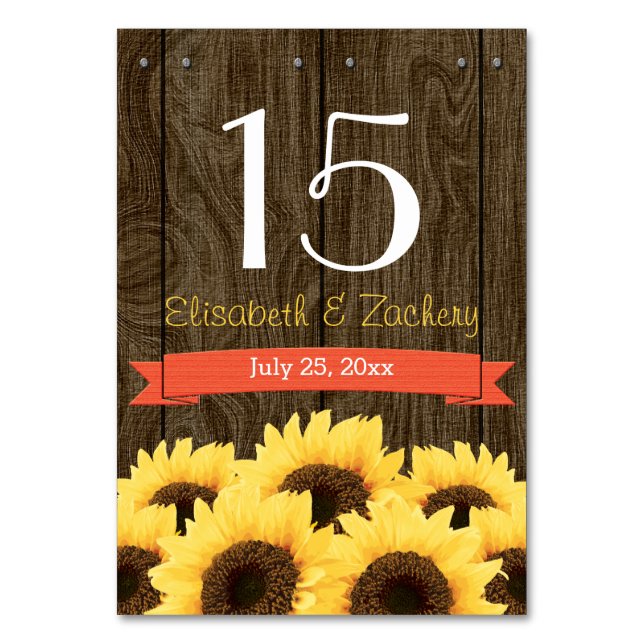 CORAL RUSTIC SUNFLOWER TABLE NUMBER CARD (Front)