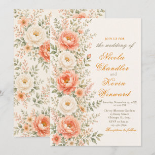 Coral & Sage Floral Wedding Invitation