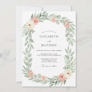 Coral Sage Graceful Wedding Invitation