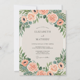 Coral Sage Painted Wedding Invitation
