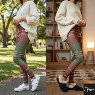Coral & Sage Plaid Leggings