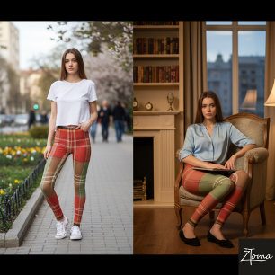 Coral & Sage Plaid Leggings