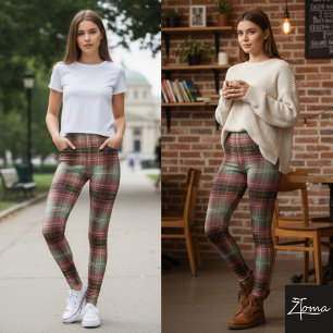 Coral & Sage Plaid Leggings