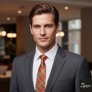 Coral & Sage Plaid Tie