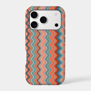 Coral Salmon Orange Blue Wavy Zigzag Pattern