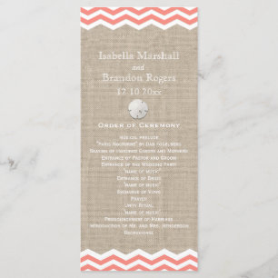 Coral Sand Dollar & Chevron Wedding Program Programme