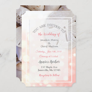 Coral Sand Dollar Themed Wedding Invitations