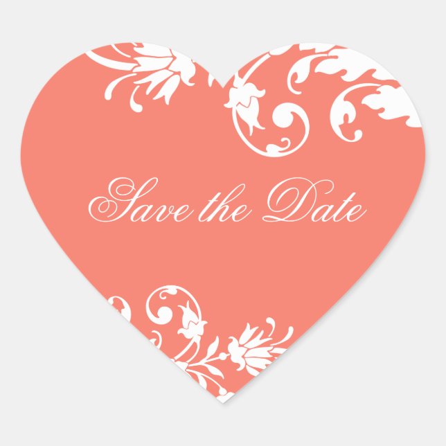 Coral Save the Date Heart Shaped Stickers (Front)