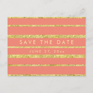 Coral Save The Date Postcard With Gold Foil Effect