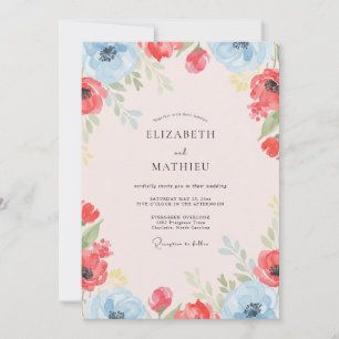 Coral Scarlet Poppy Wedding Invitation