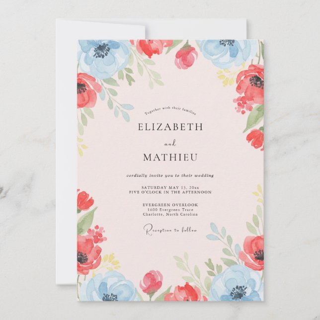 Coral Scarlet Poppy Wedding Invitation (Front)