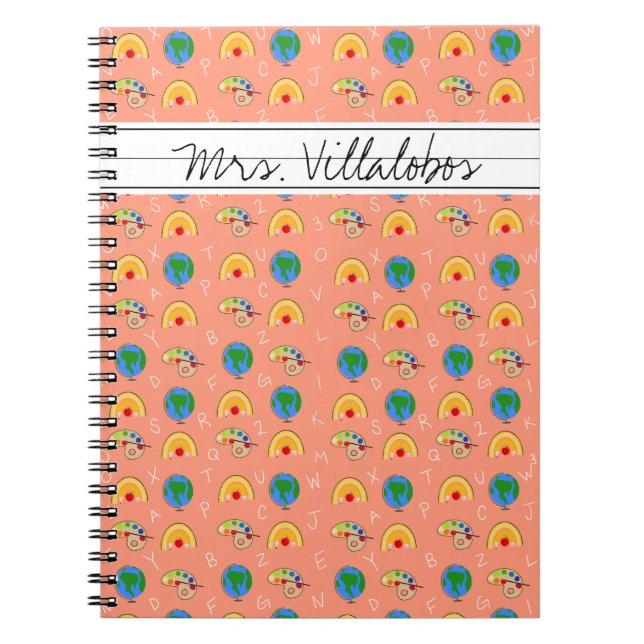 Coral School Supplies and the Alphabet  Notebook (Front)