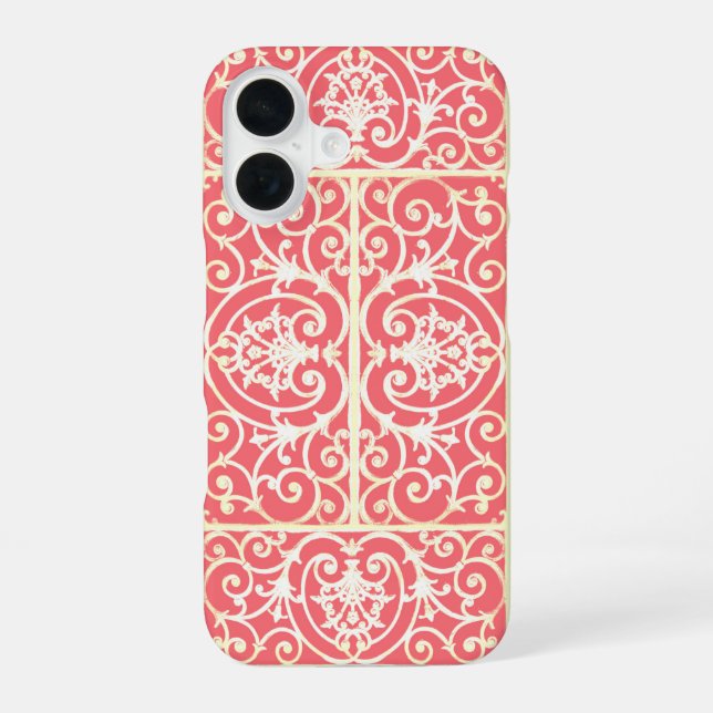 Coral scrollwork pattern iPhone 16 case (Back)