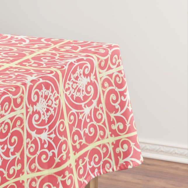 Coral scrollwork pattern tablecloth (In Situ)