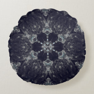 Coral Sea Star Mandala Black Grey Purple Hues Round Cushion