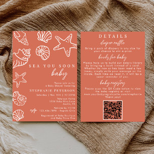 Coral Sea You Soon All In One QR Code Baby Shower Invitation