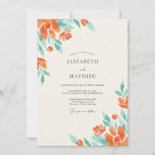 Coral Seafoam Wildflower Wedding Invitation
